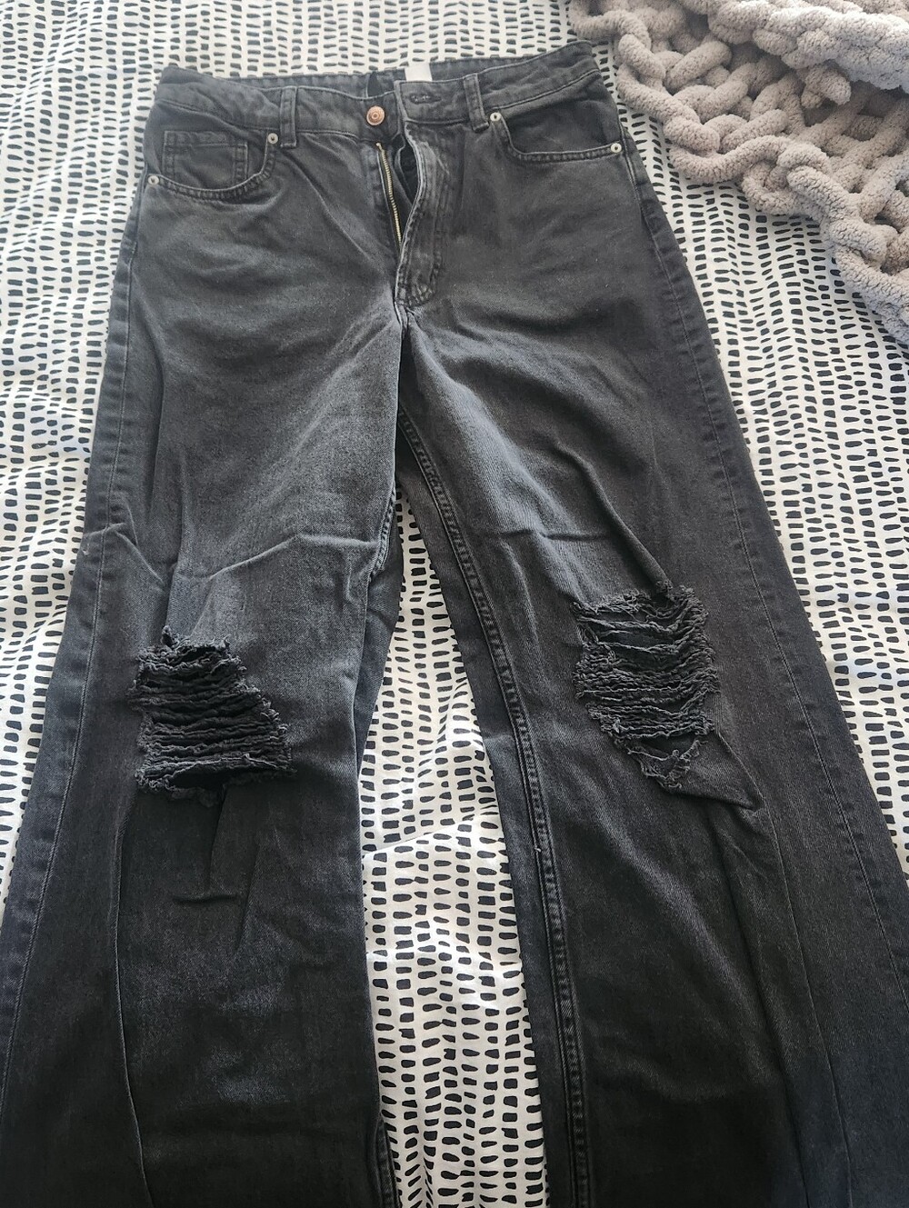Black Distressed Ripped Knee Jeans